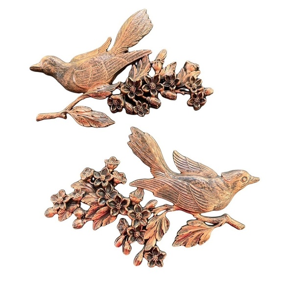 Set of 2 MCM Vintage Dart Syroco Birds on Dogwood Branches - Picture 1 of 11